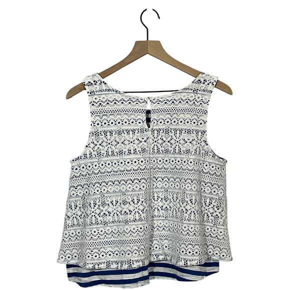 Anthropologie Postmark Crochet Lace Overlay Striped Swing Tank - White/Blue - M - Picture 2 of 11
